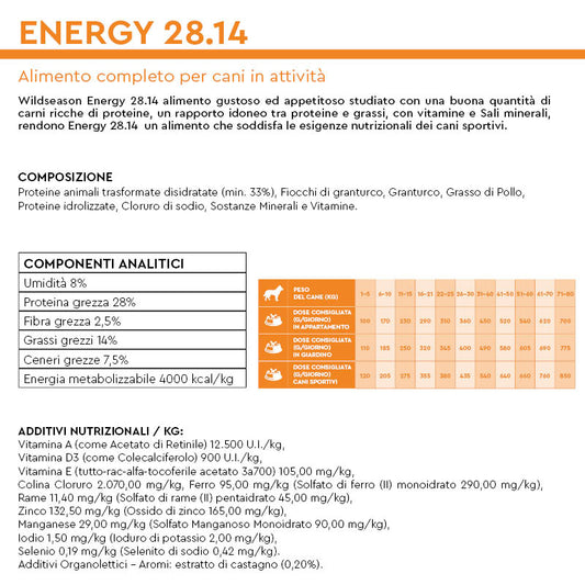 Wildseason Energy 28.14 - Mangime per cani adulti  20 Kg