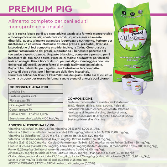 Wildseason Premium Pig - Monoproteico al maiale   - Mangime per cani adulti 20 Kg